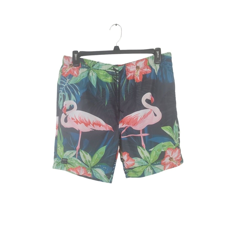 Brooklyn Cloth Swim Trunks Large Mens Flamingo Print Multicolor Mesh Lined Pocke